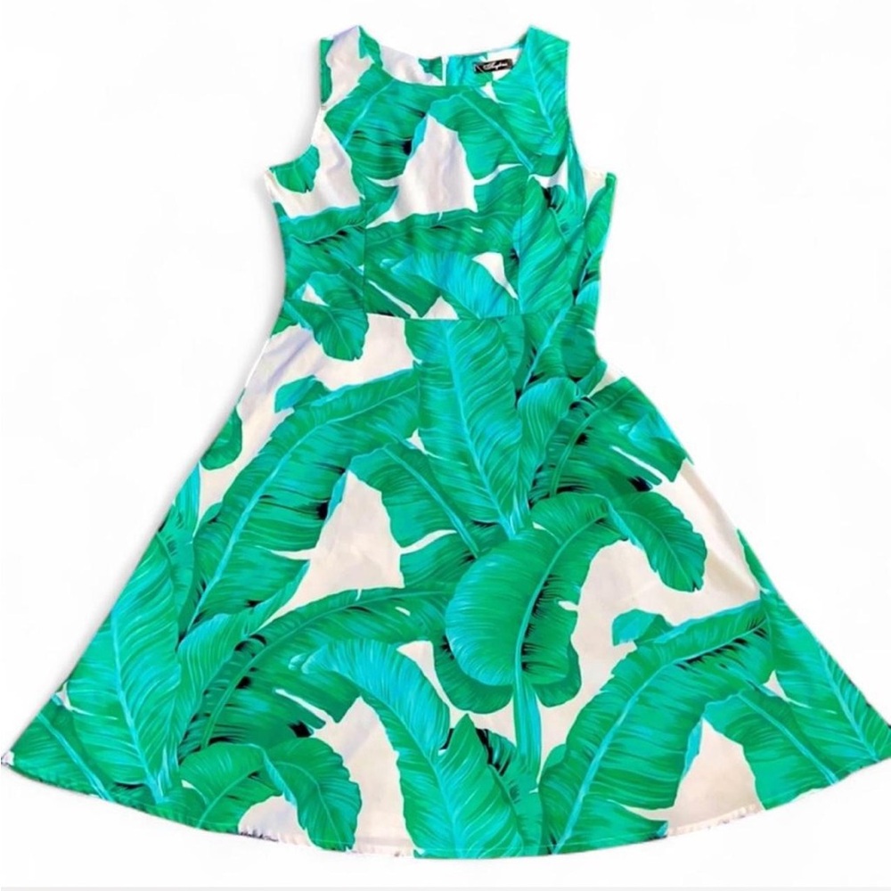 Tropical Green Leaves A Line Dress Medium